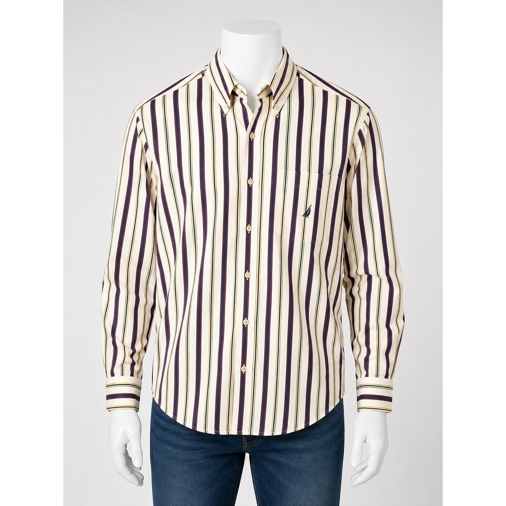 Vintage 90s Nautica Striped Button Down Shirt Men's XL Made in USA Long Sleeve - Picture 2 of 8